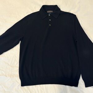 Brooks Brothers Dark Navy 100% Merino Wool Long Sleeve Polo